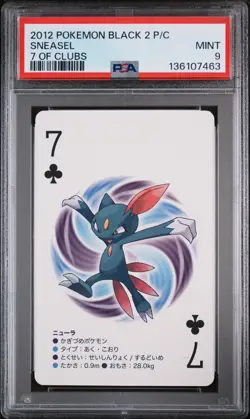 2012 POKEMON BLACK 2 PLAYING CARDS 7 OF CLUBS SNEASEL PSA 9 - Image 1