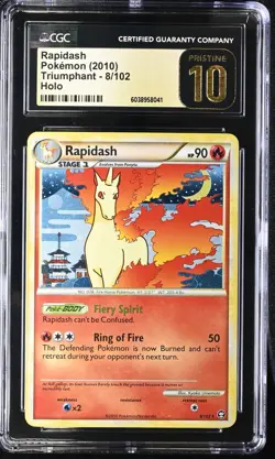 Rapidash 8/102 CGC Pristine 10 Triumphant Holo Rare SWIRL POP 1 Pokemon Card - Image 1