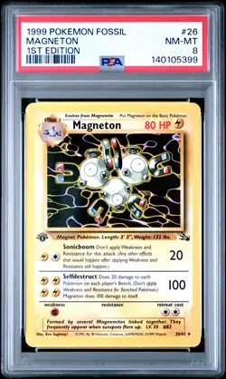 1999 POKEMON FOSSIL 1ST EDITION #26 MAGNETON PSA 8 - Image 1