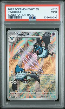 2025 POKEMON WHT EN-WHITE FLARE ILLUSTRATION RARE #120 SWOOBAT PSA 9 - Image 1
