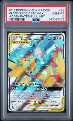 2019 POKEMON SM HIDDEN FATES #66 FULL ART/MOLTRES & ZAPDOS & ARTICUNO GX PSA 10 - Image 1