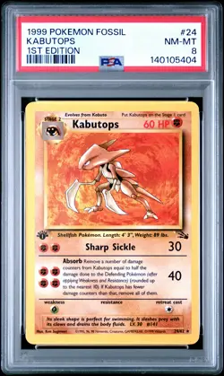 1999 POKEMON FOSSIL 1ST EDITION #24 KABUTOPS PSA 8 - Image 1