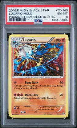 2016 POKEMON XY BLACK STAR PROMO STEAM SIEGE BLISTERS #XY140 LUCARIO-HOLO PSA 8 - Image 1