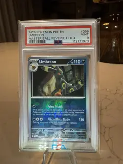 2025 Pokemon Prismatic Evolutions Umbreon #059 Master Ball Reverse Holo PSA 9 - Image 1