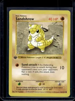 1999 Pokemon 1st Edition Sandshrew Shadowless #62/102 - Image 1