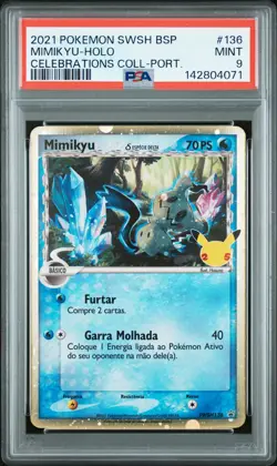 2021 POKEMON PROMO CELEBRATIONS COLLECTION-PORTUGUESE #136 MIMIKYU-HOLO PSA 9 - Image 1