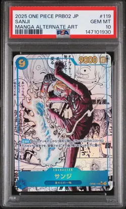 2025 ONE PIECE JAPANESE PRB02 MANGA ALTERNATE ART #119 SANJI PSA 10 - Image 1