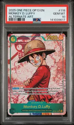 2025 ONE PIECE OP13-CARRYING ON HIS WILL ALTERNATE ART MONKEY D. LUFFY PSA 10 - Image 1