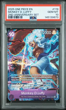 2025 ONE PIECE ENGLISH VERSION 2ND ANNIVERSARY SET #119 MONKEY D. LUFFY PSA 10 - Image 1