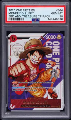2025 ONE PIECE 3RD ANNIVERSARY! TREASURE CAMPAIGN #014 MONKEY D. LUFFY PSA 10 - Image 1