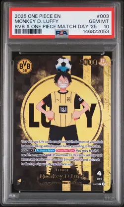 2025 ONE PIECE PROMOS BVB X ONE PIECE MATCH DAY 2025 #003 MONKEY D. LUFFY PSA 10 - Image 1