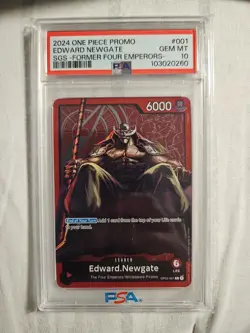 PSA 10 2024 ONE PIECE OP02 PROMO 001 EDWARD NEWGATE FOUR EMPERORS Leader SGS - Image 1