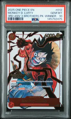 2025 ONE PIECE 3RD ANNIV TOURNAMENT 3 BROTHERS PACK WINNER MONKEY D LUFFY PSA 10 - Image 1