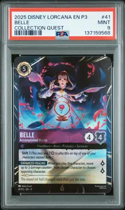 2025 DISNEY LORCANA PROMO COLLECTION QUEST #41 BELLE - ACCOMPLISHED MYSTIC PSA 9 - Image 1