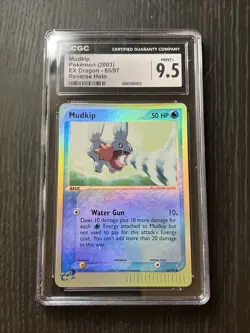 CGC 9.5 Mint+ Mudkip Reverse Holo 65/97 EX Dragon 2003 Pokemon Card - Image 1