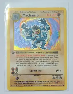 1st Edition Shadowless Machamp Pokemon Card Holo - Image 1