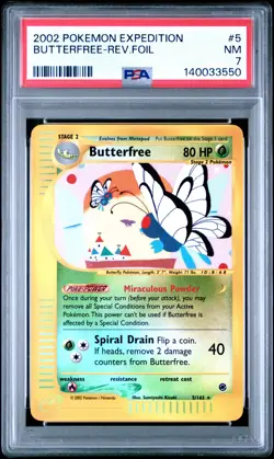 2002 POKEMON EXPEDITION #5 BUTTERFREE-REVERSE FOIL PSA 7 - Image 1