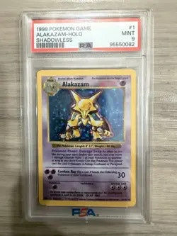 1999 Pokemon Shadowless Alakazam PSA 9 Mint Holo #1 Base Set - Image 1