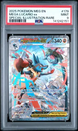 2025 POKEMON MEGA EVOLUTION SPECIAL ILLUSTRATION RARE #179 MEGA LUCARIO EX PSA 9 - Image 1