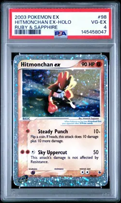 2003 POKEMON EX RUBY & SAPPHIRE #98 HITMONCHAN EX-HOLO PSA 4 - Image 1