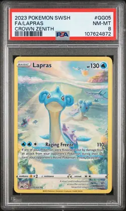 2023 POKEMON SWORD & SHIELD CROWN ZENITH #GG05 FULL ART/LAPRAS PSA 8 - Image 1