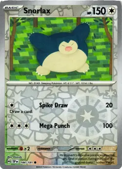 Pokemon TCG Snorlax Reverse Holo Common SV08: Surging Sparks 144/191 VLP - Image 1