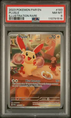 2023 POKEMON PAR EN-PARADOX RIFT ILLUSTRATION RARE #193 PLUSLE PSA 8 - Image 1