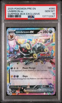 2025 POKEMON PRISMATIC EVOLUTIONS SURPRISE BOX EXCLUSIVE #060 UMBREON EX PSA 10 - Image 1