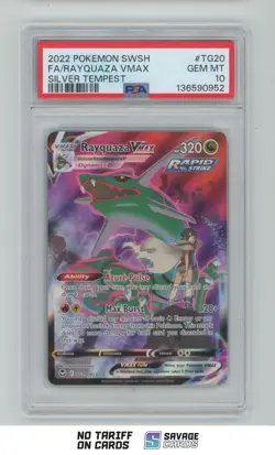 2022 Pokemon SWSH Silver Tempest Full Art Rayquaza VMAX PSA 10 #TG20/TG30 - Image 1