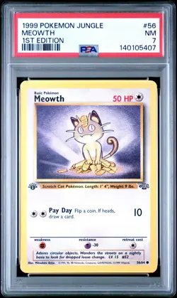 1999 POKEMON JUNGLE 1ST EDITION #56 MEOWTH PSA 7 - Image 1