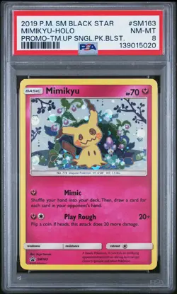 2019 POKEMON SM BLACK STAR PROMO TEAM UP SINGLE PACK BLISTERS MIMIKYU-HOLO PSA 8 - Image 1
