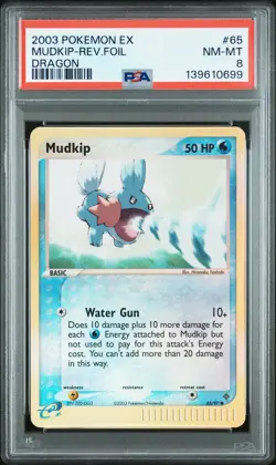 2003 POKEMON EX DRAGON #65 MUDKIP-REVERSE FOIL PSA 8 - Image 1