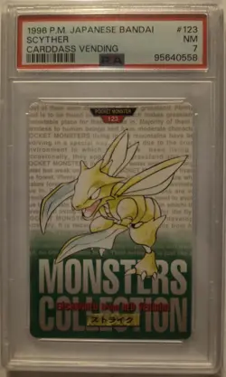 1996 POKEMON JAPANESE BANDAI CARDDASS VENDING #123 SCYTHER PSA 7 - Image 1