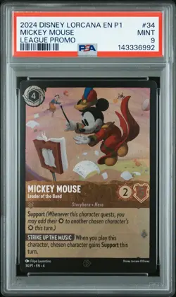 2024 DISNEY LORCANA EN P1-PROMO #34 MICKEY MOUSE LEADER OF THE BAND PSA 9 - Image 1