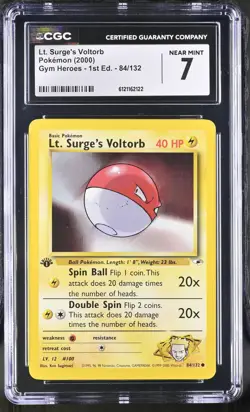 CGC 7 Lt. Surge's Voltorb Gym Heroes 1st Edition 84/132 Pokemon Card - Image 1