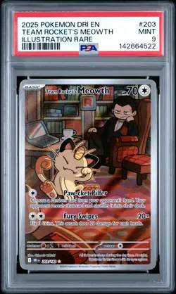 2025 POKEMON DRI EN-DESTINED RIVALS ILLUSTRATION RARE TEAM ROCKET'S MEOWTH PSA 9 - Image 1