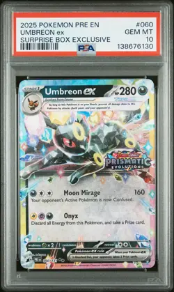 2025 POKEMON PRISMATIC EVOLUTIONS SURPRISE BOX EXCLUSIVE #060 UMBREON EX PSA 10 - Image 1