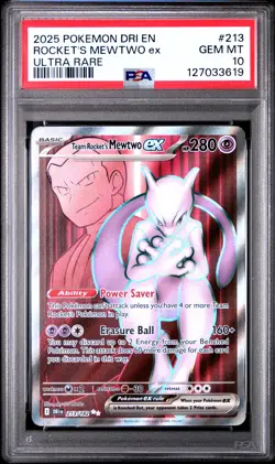 2025 POKEMON DRI EN-DESTINED RIVALS ULTRA RARE TEAM ROCKET'S MEWTWO EX PSA 10 - Image 1