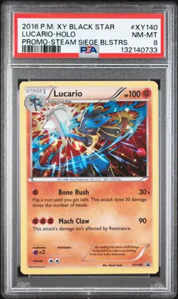 2016 POKEMON XY BLACK STAR PROMO STEAM SIEGE BLISTERS #XY140 LUCARIO-HOLO PSA 8 - Image 1