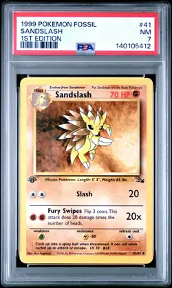 1999 POKEMON FOSSIL 1ST EDITION #41 SANDSLASH PSA 7 - Image 1