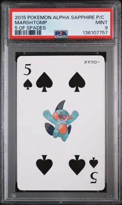 2015 POKEMON ALPHA SAPPHIRE PLAYING CARDS 5 OF SPADES MARSHTOMP PSA 9 - Image 1