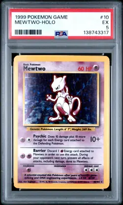 1999 POKEMON BASE SET UNLIMITED #10 MEWTWO-HOLO PSA 5 - Image 1