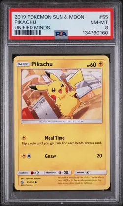 2019 POKEMON SUN & MOON UNIFIED MINDS #55 PIKACHU PSA 8 - Image 1