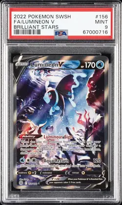 2022 POKEMON SWORD & SHIELD BRILLIANT STARS #156 FULL ART/LUMINEON V PSA 9 - Image 1