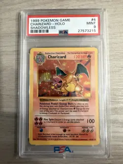 1999 Pokemon Shadowless Charizard PSA 9 Mint Holo #4 Base Set - Image 1