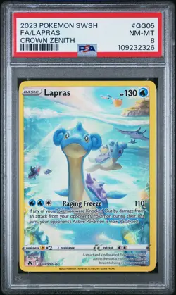 2023 POKEMON SWORD & SHIELD CROWN ZENITH #GG05 FULL ART/LAPRAS PSA 8 - Image 1