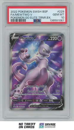 2022 Pokemon SWSH BSP Go Elite Trainer Box Full Art Mewtwo V PSA 10 #SWSH229 - Image 1