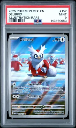 2025 POKEMON MEG EN-MEGA EVOLUTION ILLUSTRATION RARE #152 DELIBIRD PSA 9 - Image 1