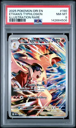 2025 POKEMON DRI EN-DESTINED RIVALS ILLUSTRATION RARE ETHAN'S TYPHLOSION PSA 8 - Image 1