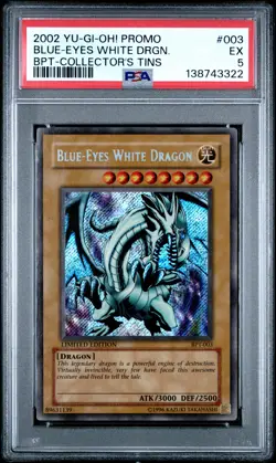 2002 YU-GI-OH! PROMO BPT-COLLECTOR'S TINS #003 BLUE-EYES WHITE DRAGON PSA 5 - Image 1
